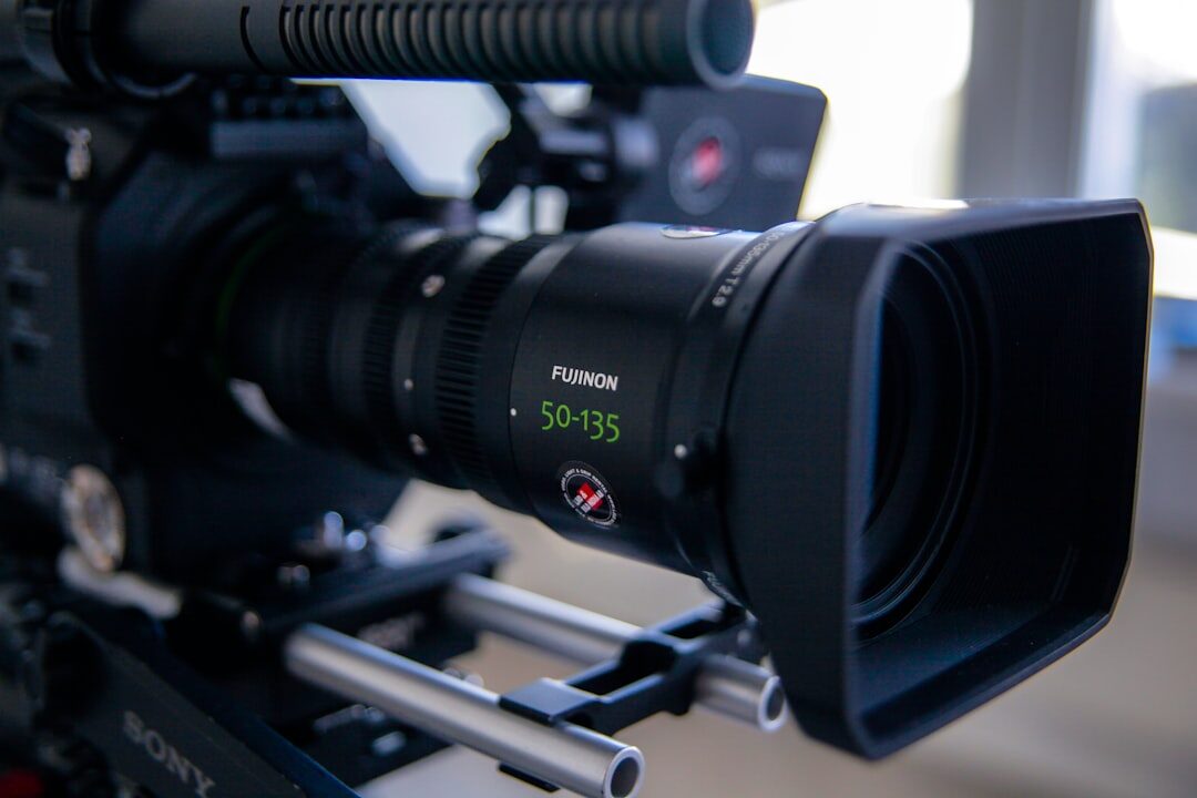 Close-up of a professional television camera lens